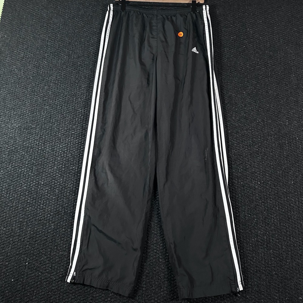 Y2K Adidas Men's Black Track Pants Zip Ankle White Stripes Logo Athletic Size‎ L